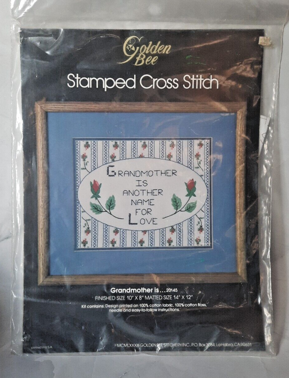 Vintage Golden Bee Stamped Cross Stitch Kit Grandmother Is Another Name For Love